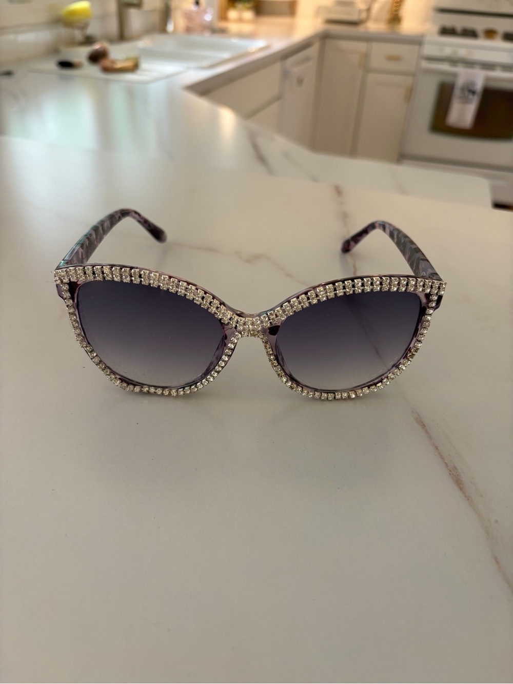 Rhinestone Trim Purple Gradient Cat Eye Sunglasses - Women's Accessories